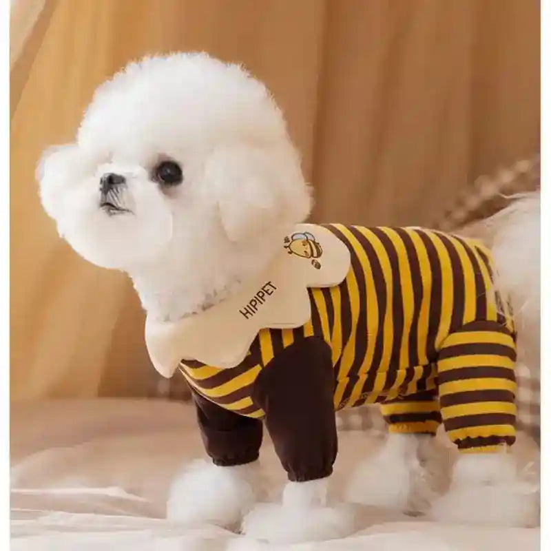 Tutina per Cani HIPIPET con Ape - Pigiama a Righe Elastico by Dog Moda