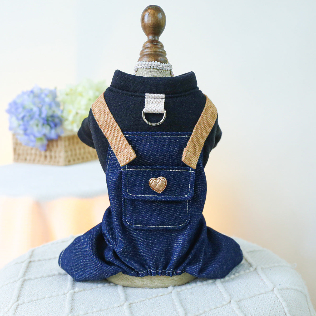 "Bella" Denim Jeans Dog Jumpsuit with Harness Ring