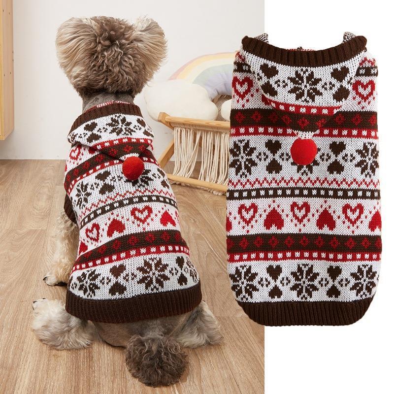 Dog Sweater with Hood and Pom Pom | Heart Pattern 