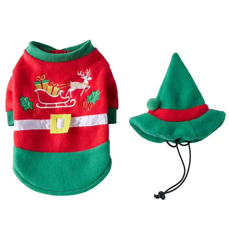 Tutina Natale Cane 4 Zampe - Pigiama Babbo Natale Verde