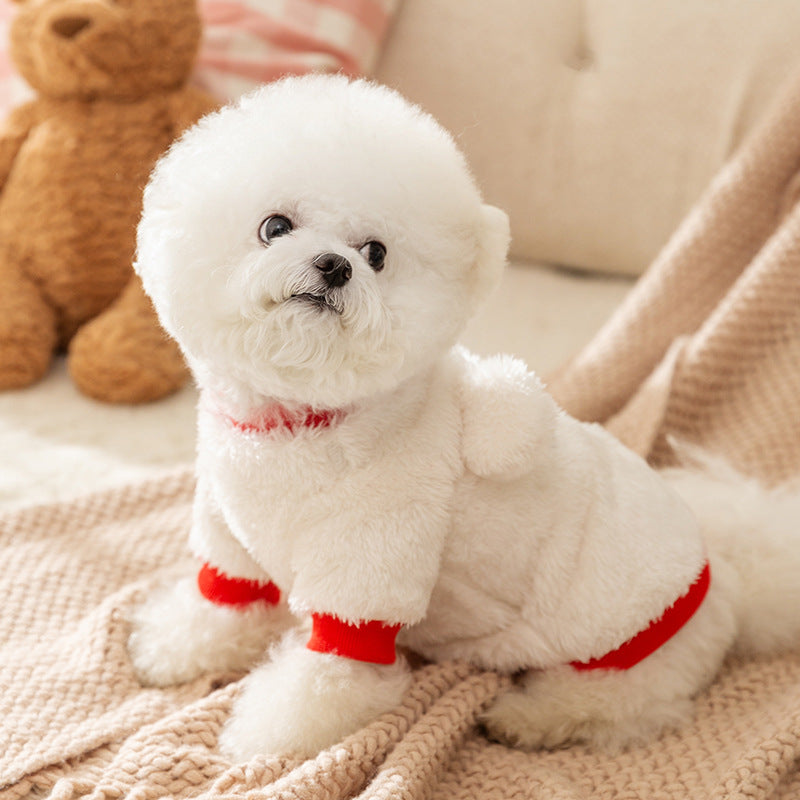 Small Dog Fleece Sweater White Red Sweet Face
