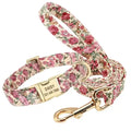 Set Collare e Guinzaglio in Nylon Resistente con Fantasia Floreale e Moschettone in Metallo – Azzurro e Rosa - Dog Moda