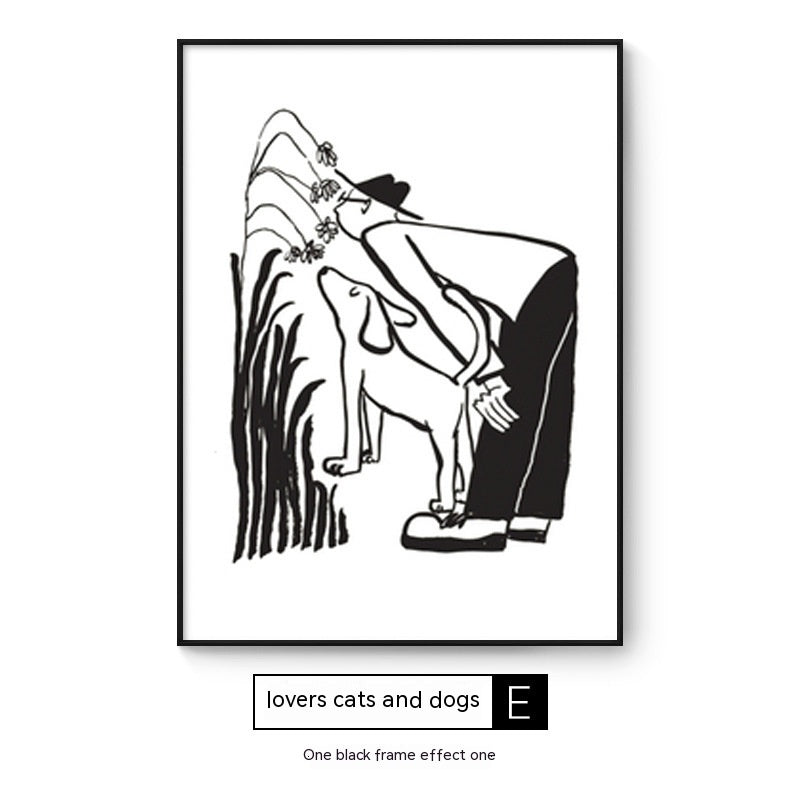 Quadro Astratto Persone con Cane - Stampa Decorativa Moderna