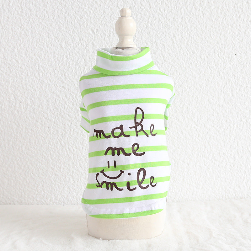 Maglietta per cani: puro cotone bianco con righe colorate "Make me smile"