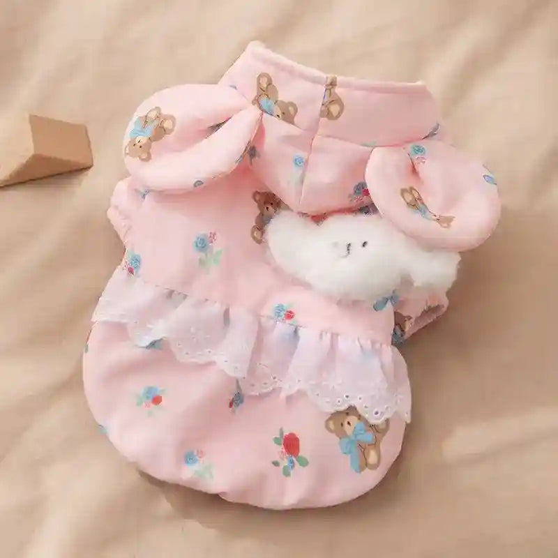 Vestido Osito con Capucha y Orejas para Perros - Floral
