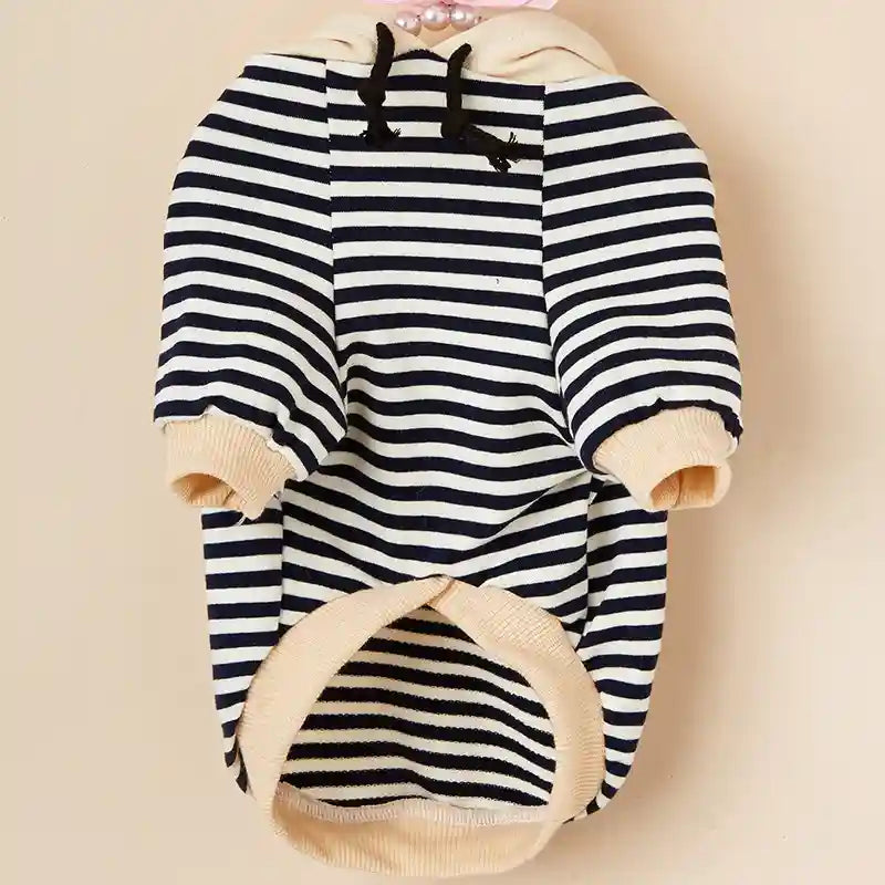 犬猫用フード付きストライプセーター - 暖かくてトレンディ