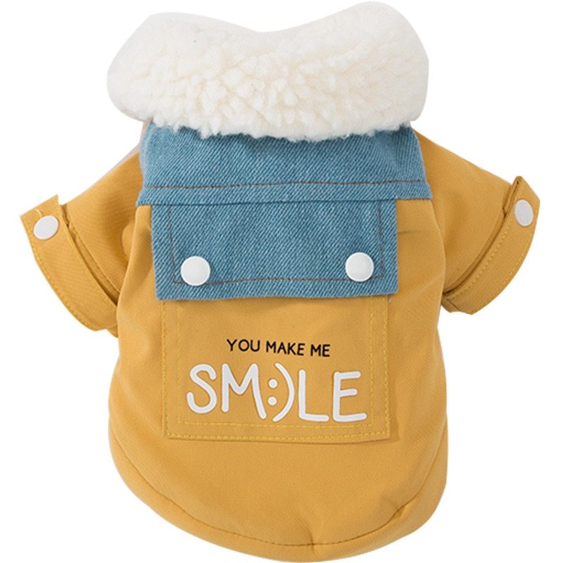 Smile Khaki Dog Coat - Padded with Pocket