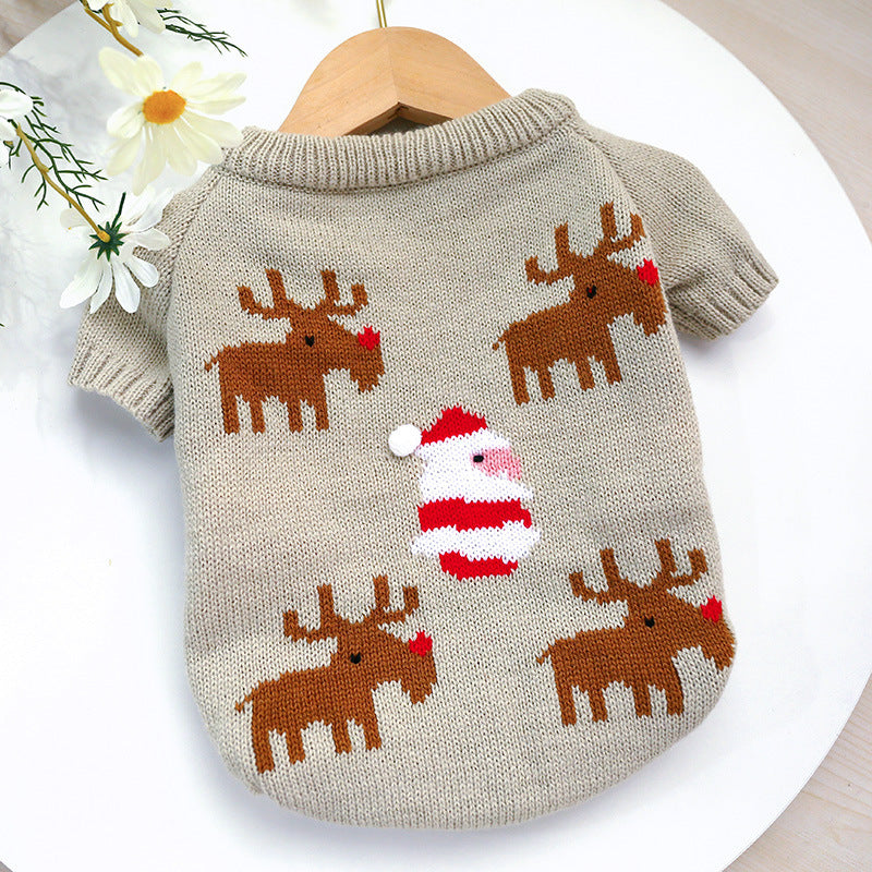 Christmas Reindeer Embroidered Bulldog Dog Sweater - Elegance and Warmth for Your Four-Legged Friend