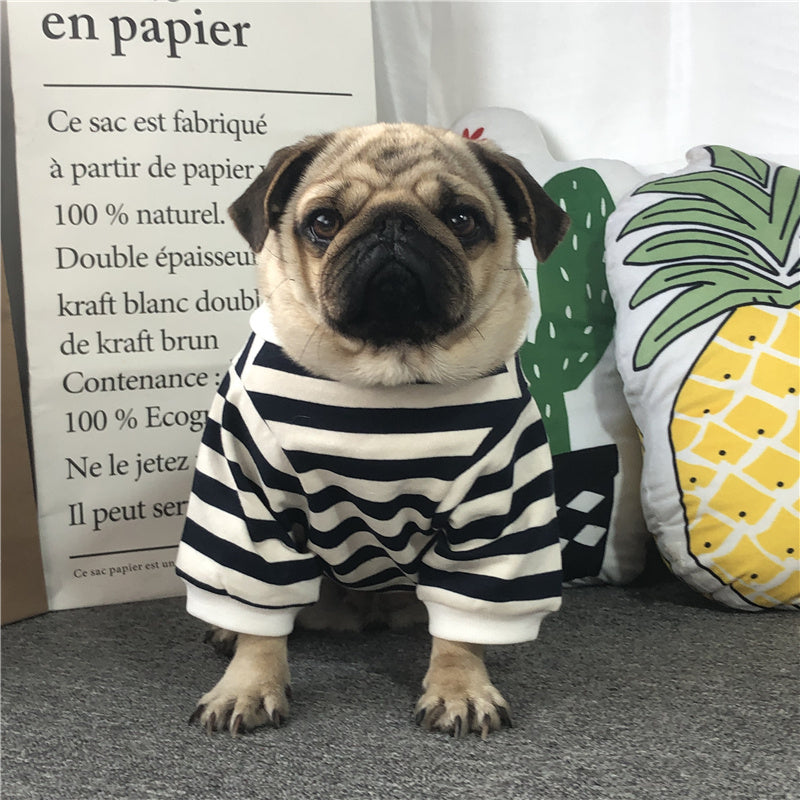 Felpa per cani in cotone a righe e cappuccio ponpon "WhiteBerry"
