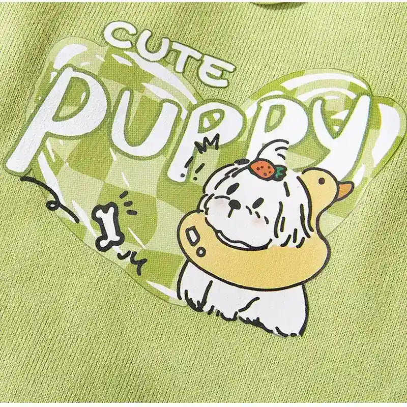 かわいい子犬のフリースパーカー 犬と猫用 - フードとリング付き