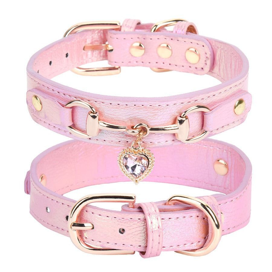Queen Leather Collar with Heart and Zircons for Dogs and Cats