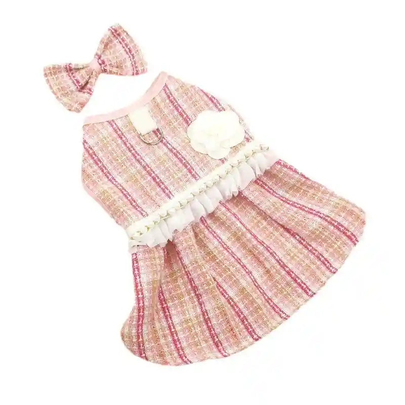 Vestito Gatti Fiocchetto Rosa - Abito Elegante Pettorina by Dog Moda