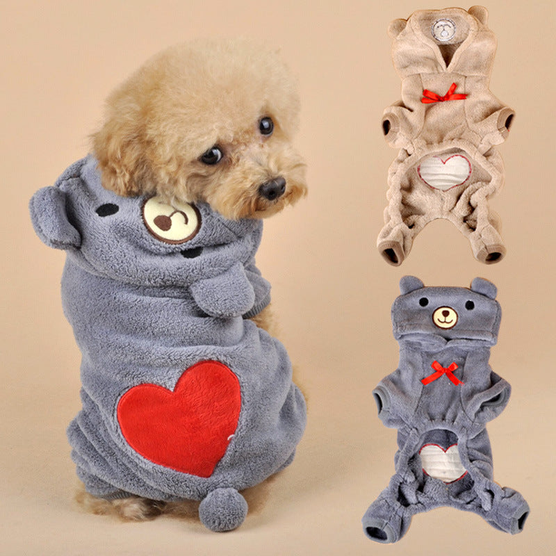 Teddy Heart Fleece Dog Jumpsuit