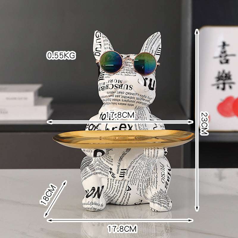 Statua Bulldog Francese in Ceramica con Piatto e Salvadanaio