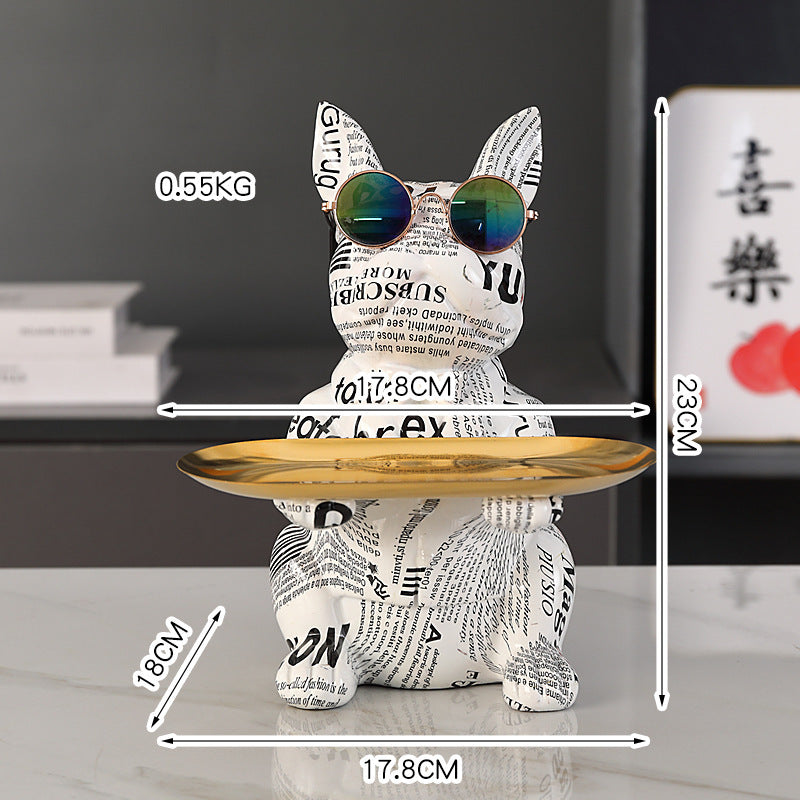 Statua Bulldog Francese in Ceramica con Piatto e Salvadanaio