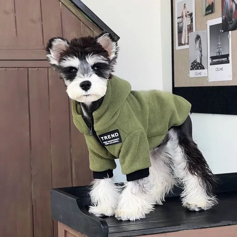Felpa Cane Cappuccio Fodera Pile Verde Militare Trendy