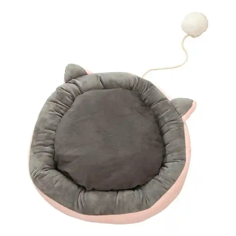 Round Cat Bed with Ears - Pom Pom Toy