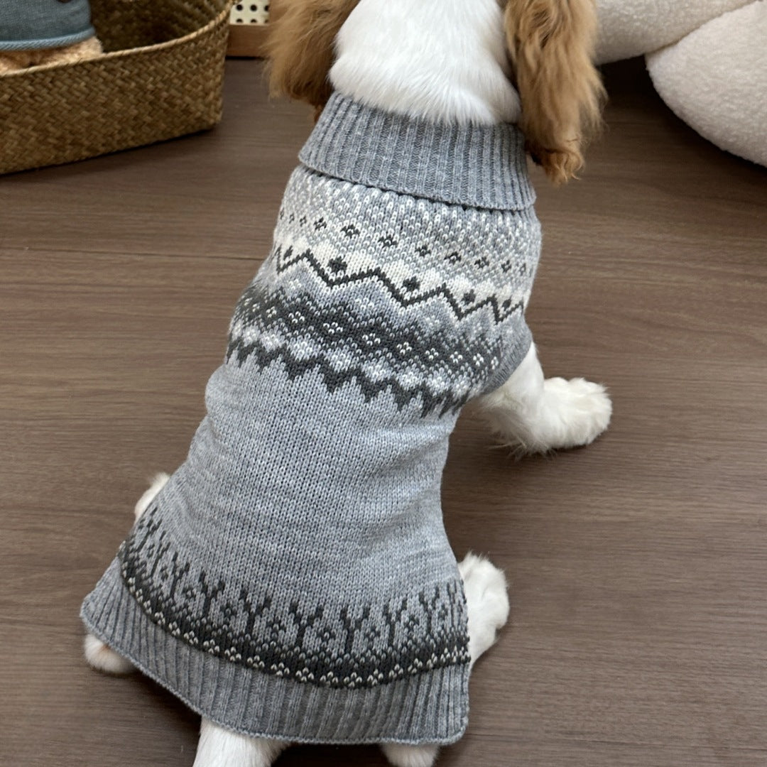 Maglione Cani Gatti Fair Isle Collo Alto Grigio Inverno