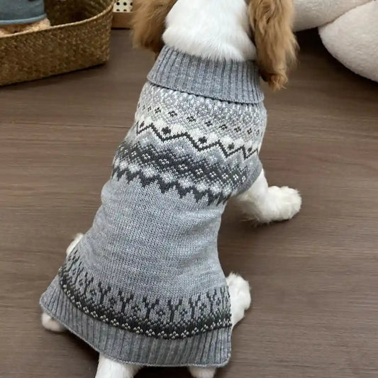 Maglione Cani Gatti Fair Isle Collo Alto Grigio Inverno by null
