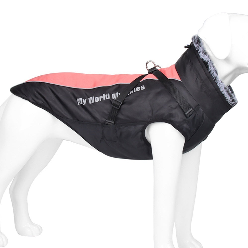 Cappotto Impermeabile per Cani Modello "World" con Pettorina Integrata e Inserti Riflettenti