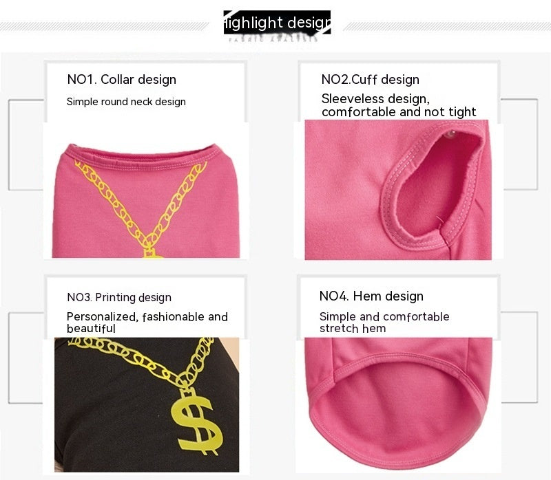 Maglia Cane Smanicata Dollar | Vest Estivo con Collana | Dogmoda
