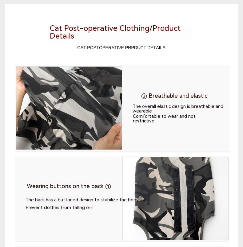 Tutina Post-Operatoria per Gatti Camouflage Nero/Grigio