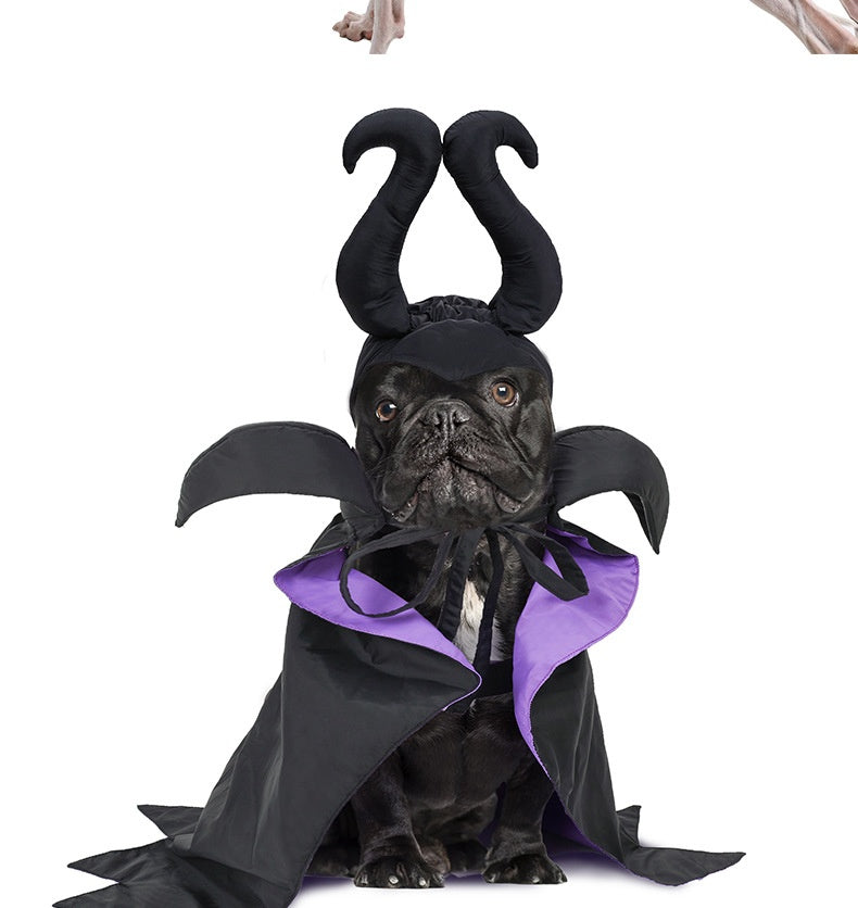 Costume Halloween Maleficent per cani con mantello e corna