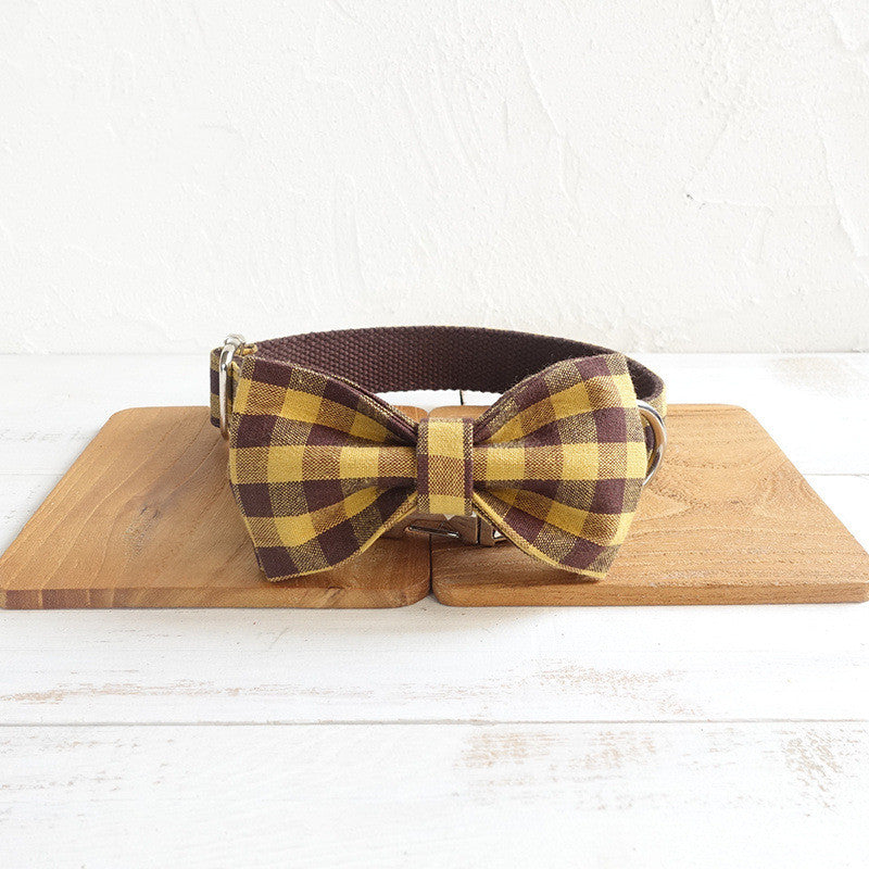 Set Guinzaglio Collare Papillon Quadri Giallo Marrone by Dog Moda