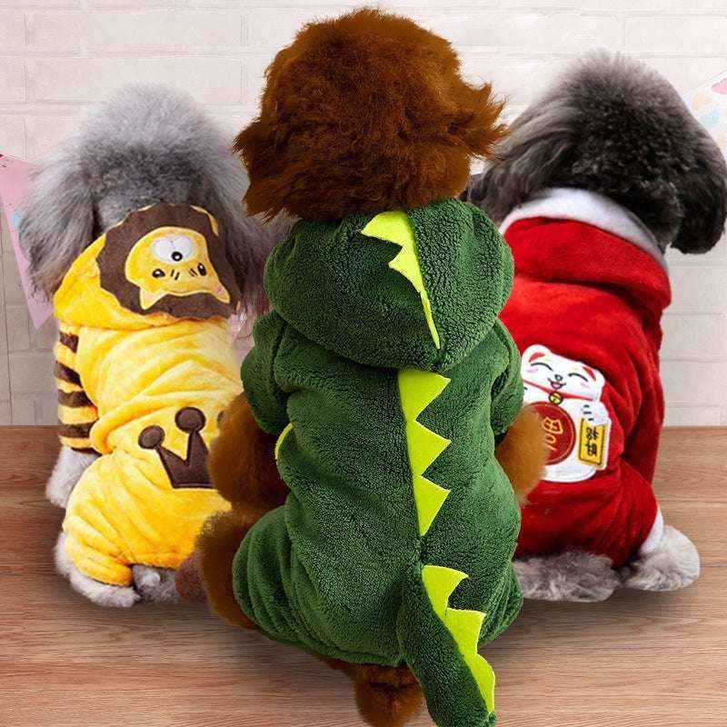Costume invernale per cani a forma di orso, mucca, dinosauro, leone