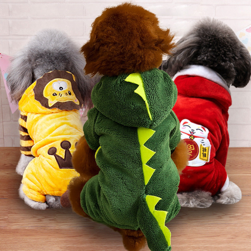 Costume invernale per cani a forma di orso, mucca, dinosauro, leone