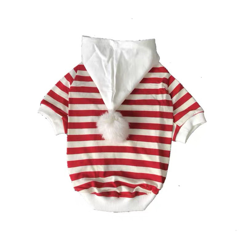 Felpa per cani in cotone a righe e cappuccio ponpon "WhiteBerry"