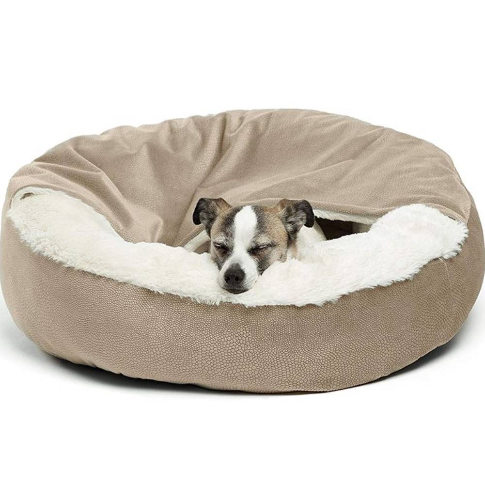 Round Fleece Dog Bed with "Rainbow Velvet" Blanket