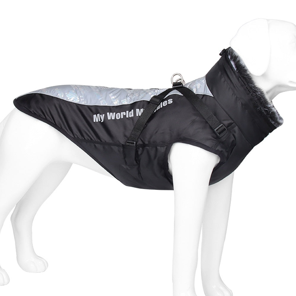 Cappotto Impermeabile per Cani Modello "World" con Pettorina Integrata e Inserti Riflettenti