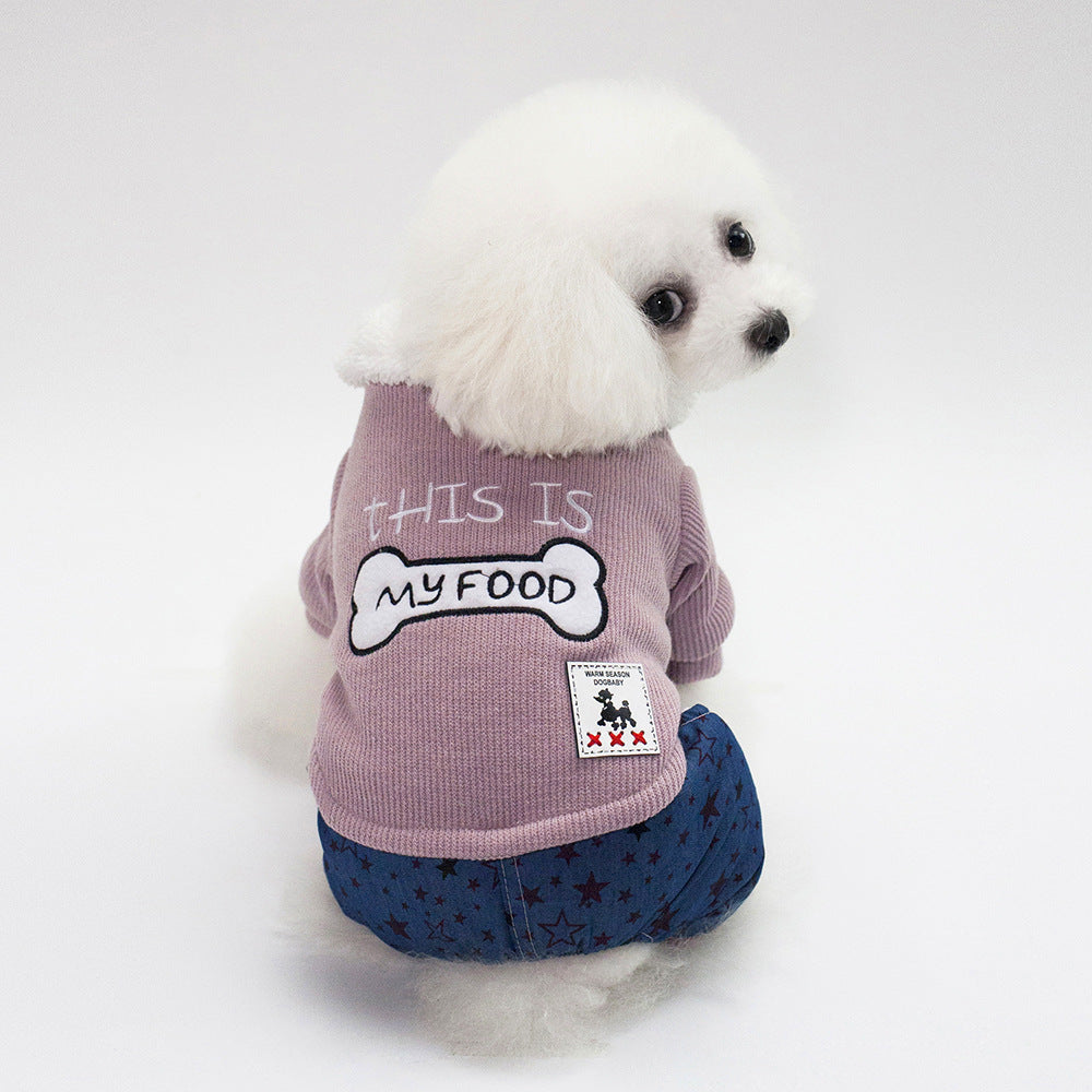 "My Food" Poodle Onesie Coat - Warm and Soft with Bone Print