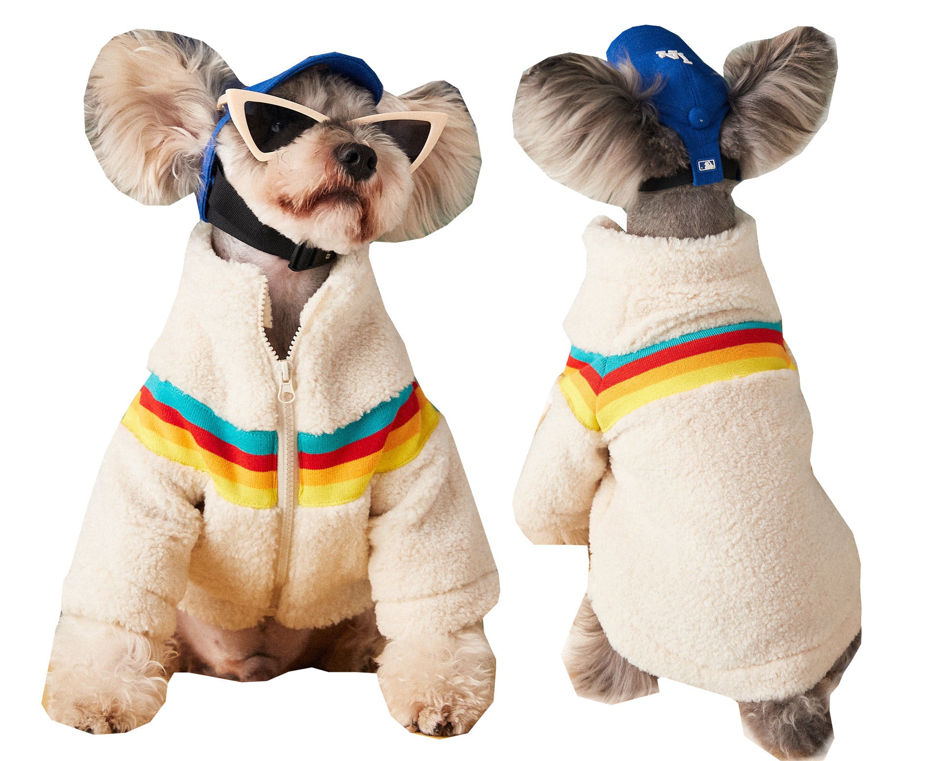 Bear Dog Fleece Coat - Multicolored Stripe Zip