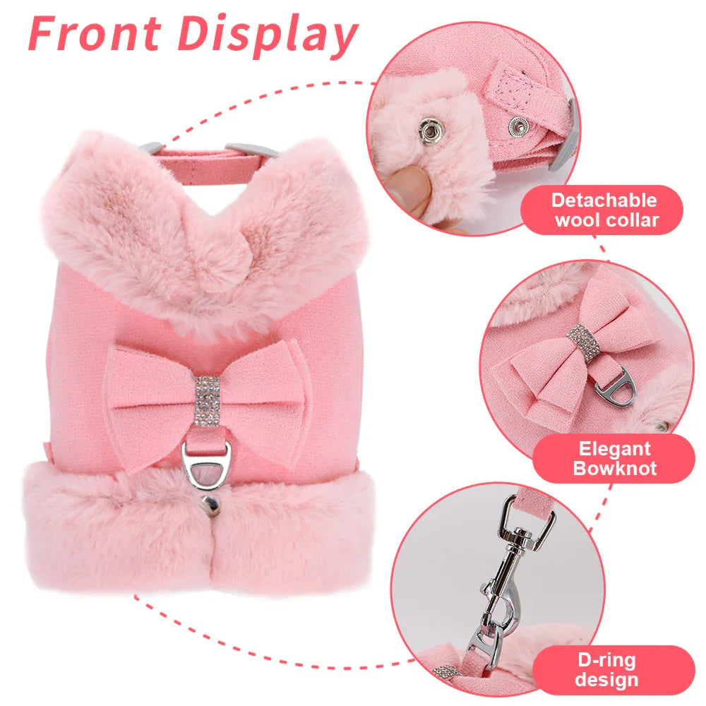 Dog Harness with Bow and Adjustable Leash