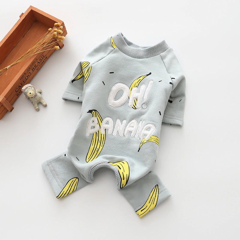 Baumwoll-T-Shirt-Einteiler für vierbeinige Hunde „Oh Banana!“