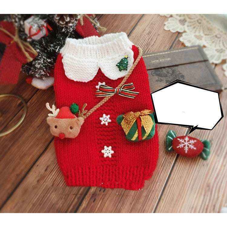 Maglione Natale per Cani Rosso con Renna Ricamata e Colletto Bianco