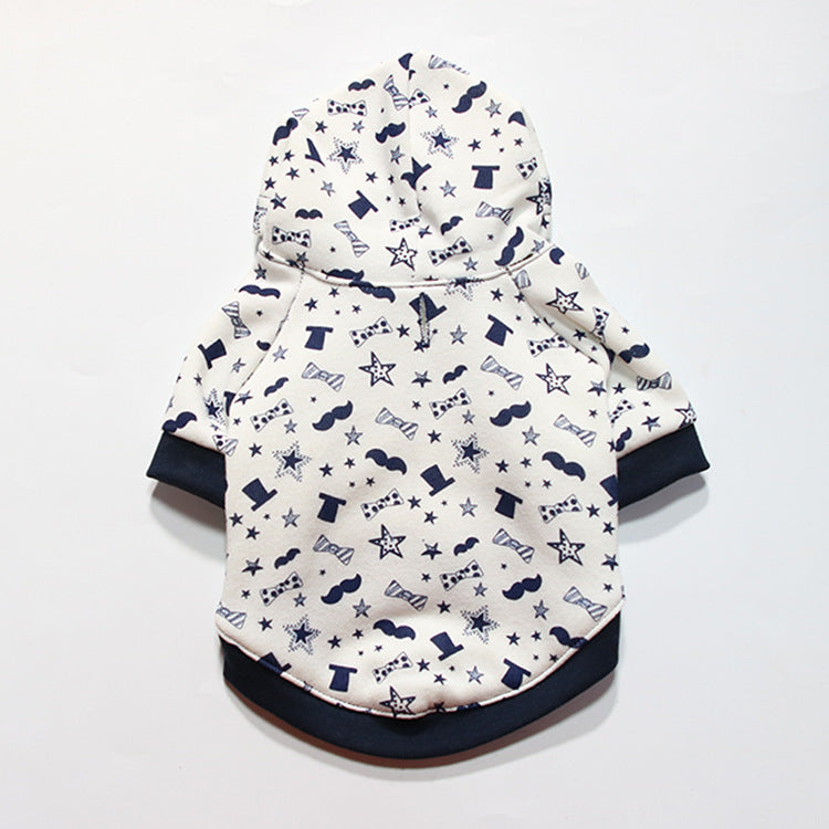 Felpa per Cani "Barber Shop" – Fantasia Baffi e Cappelli Tuba in Tinta Blu - Dog Moda