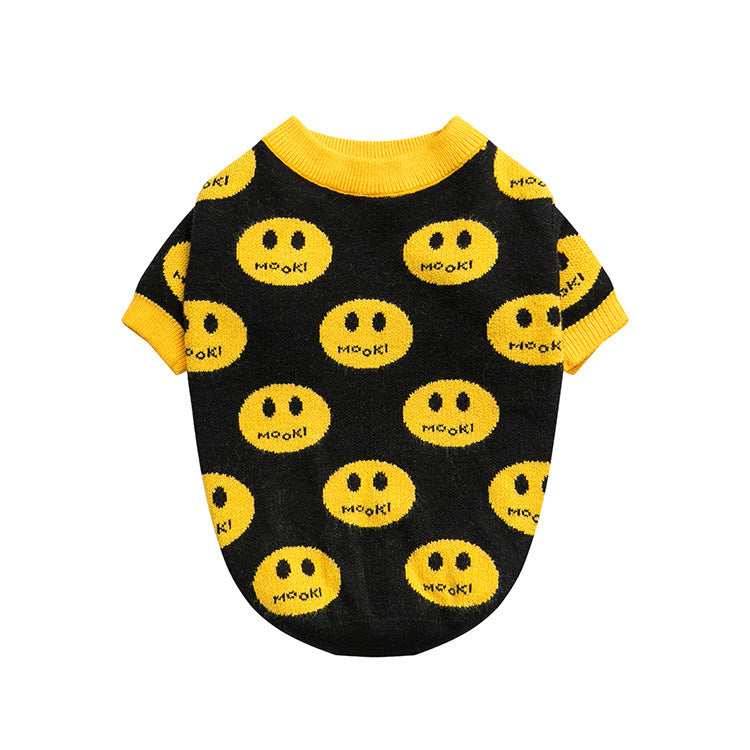 Maglione per Cani Modello Mook - Nero con Faccine Gialle Ricamate - Dog Moda