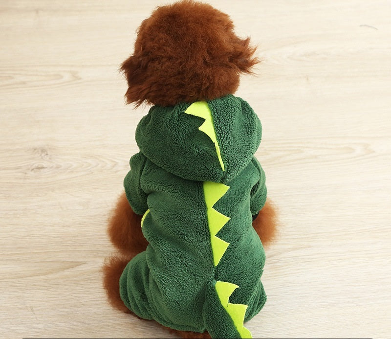 Costume invernale per cani a forma di orso, mucca, dinosauro, leone