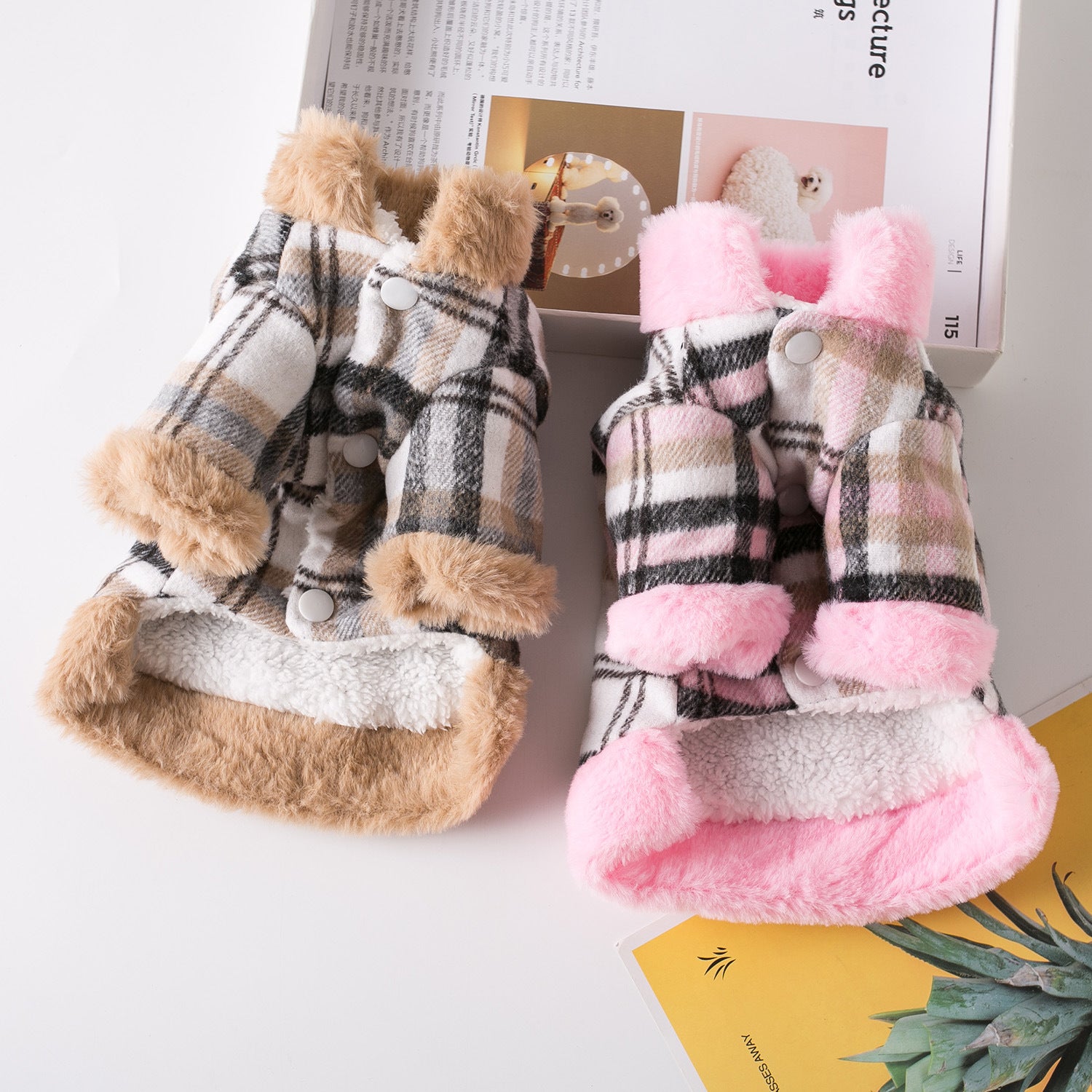 "Coocon" Dog Coat with Harness Ring in Tartan Pattern