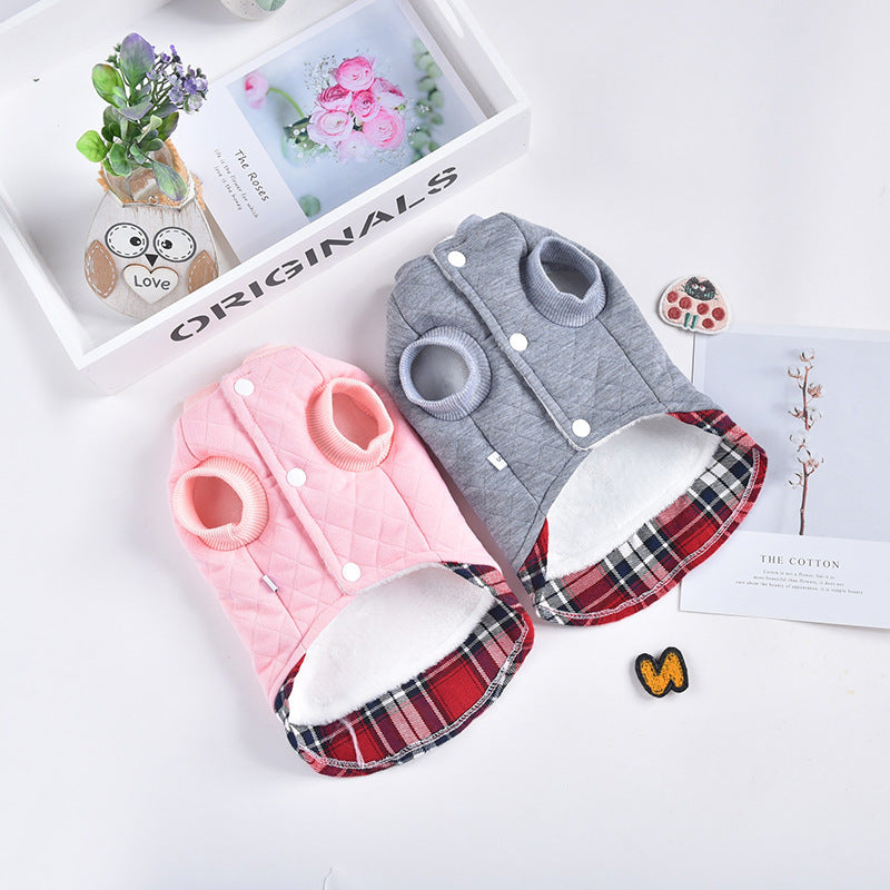 Cappotto in Pile per Cani "Lonely" Rosa e Grigio con Coniglietto e Orsetto
