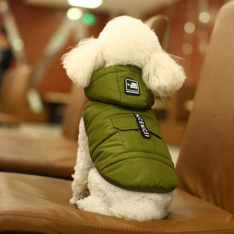 Dog Down Jacket with Removable Hood "Nice" Decorative Pocket