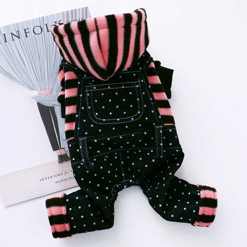 Fleece Overalls and Denim Overalls for Dogs - "Osaka" Model with Hood