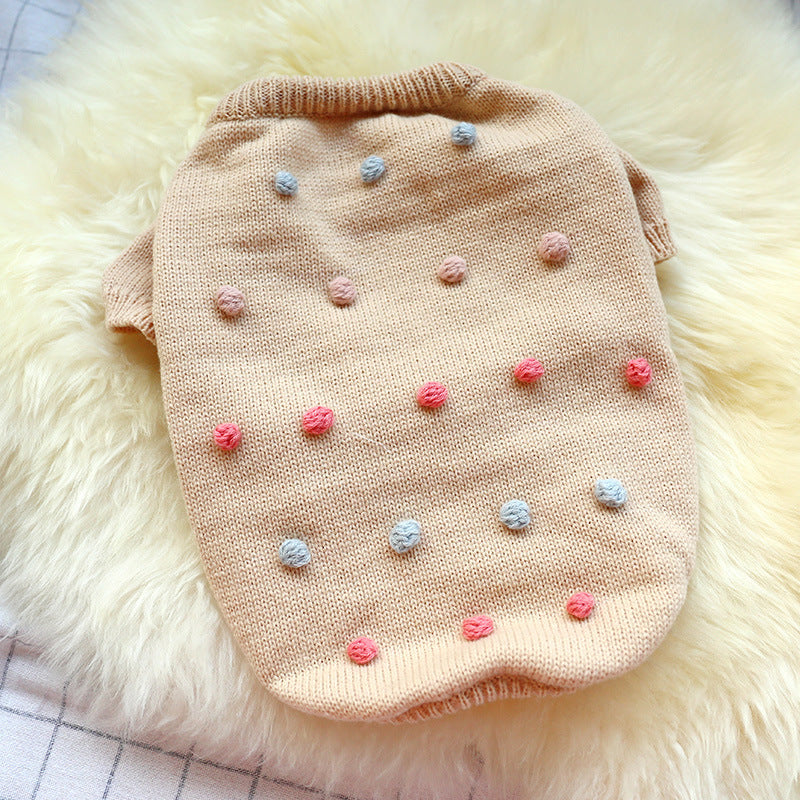 Maglioncino Ricamato con Pois 3D per Bulldog Francese - Beige - Dog Moda
