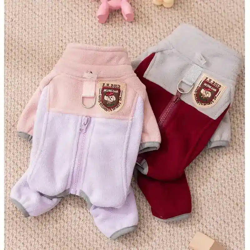 猫用フリースつなぎ - 前面ジッパー付き4本足タイプ