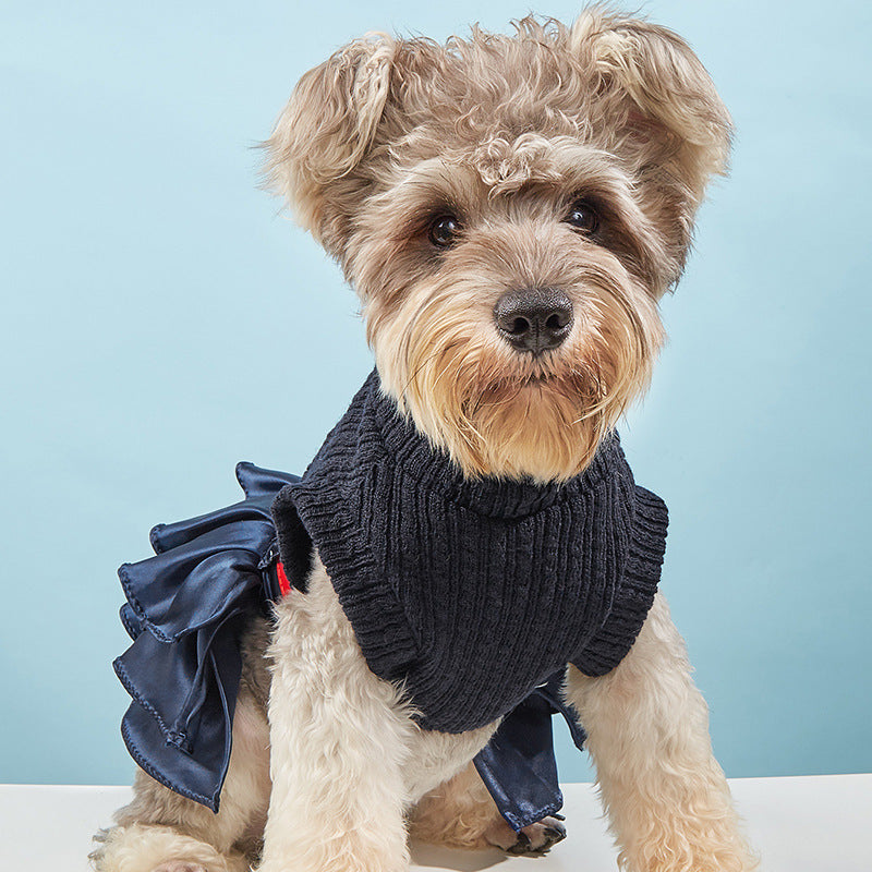 Vestito Elegante per Cane Barboncino Paris | Maglia Intrecciata e Gonna in Raso