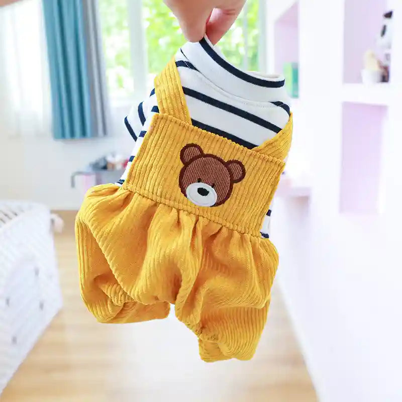 Salopette Orsetto con Maglia a Righe per Cani by Dog Moda