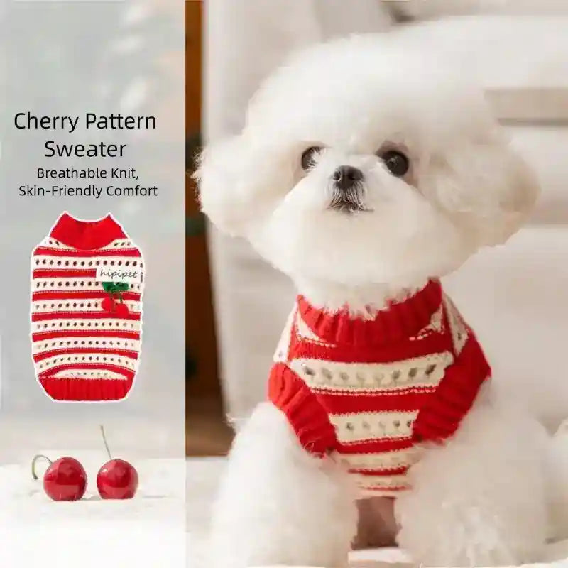 Suéter para Perros y Gatos con Cerezas - Jersey Caliente de Invierno
